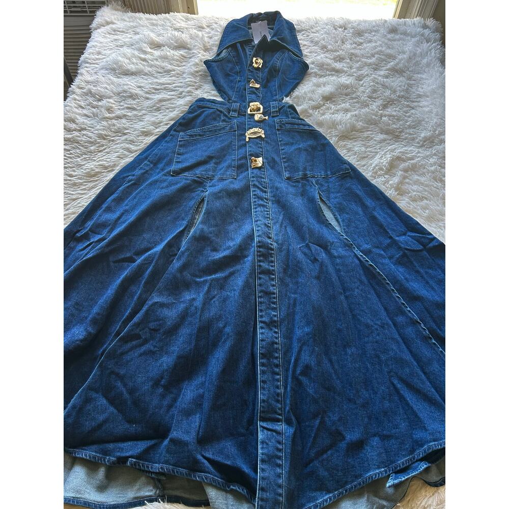 Urban Revivo Cut-Out Denim Maxi Dress US 4 / small - Picture 2 of 12